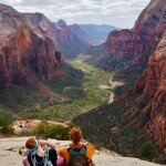 Hikers taking in the view of Zion Canyon